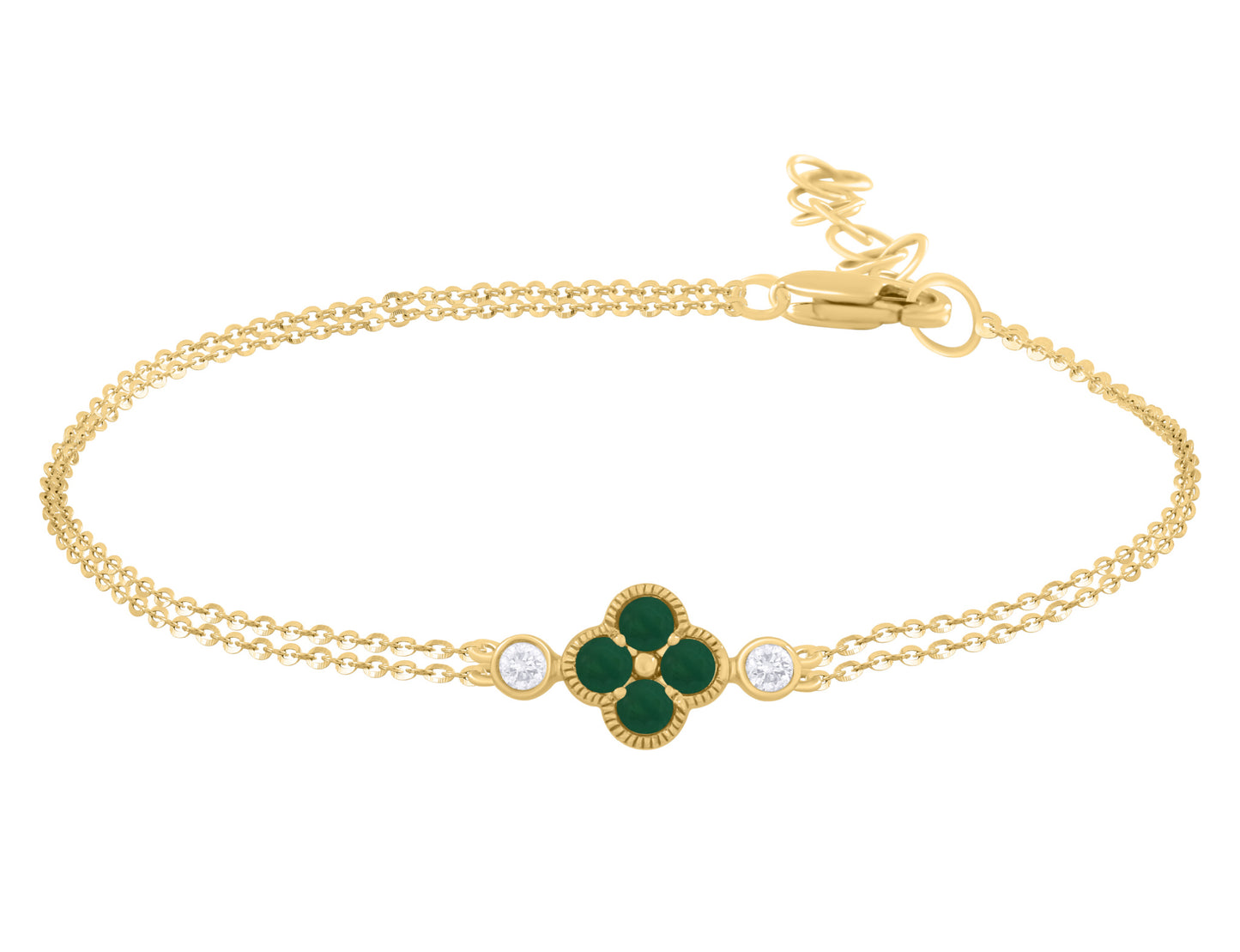 Single Clover Color Stone And Diamond Bracelet