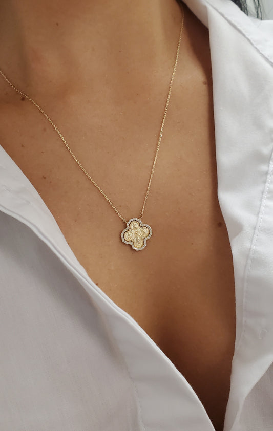 Diamond Four Way Medal Cross Necklace