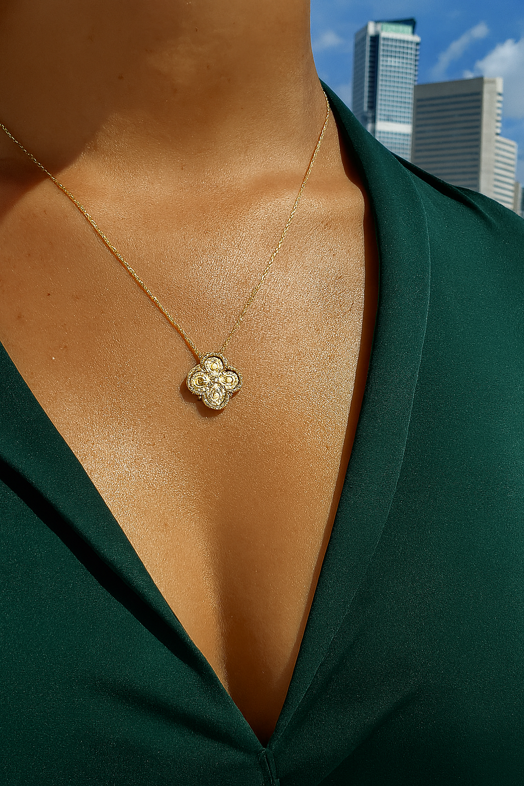 Diamond Four Way Medal Cross Necklace