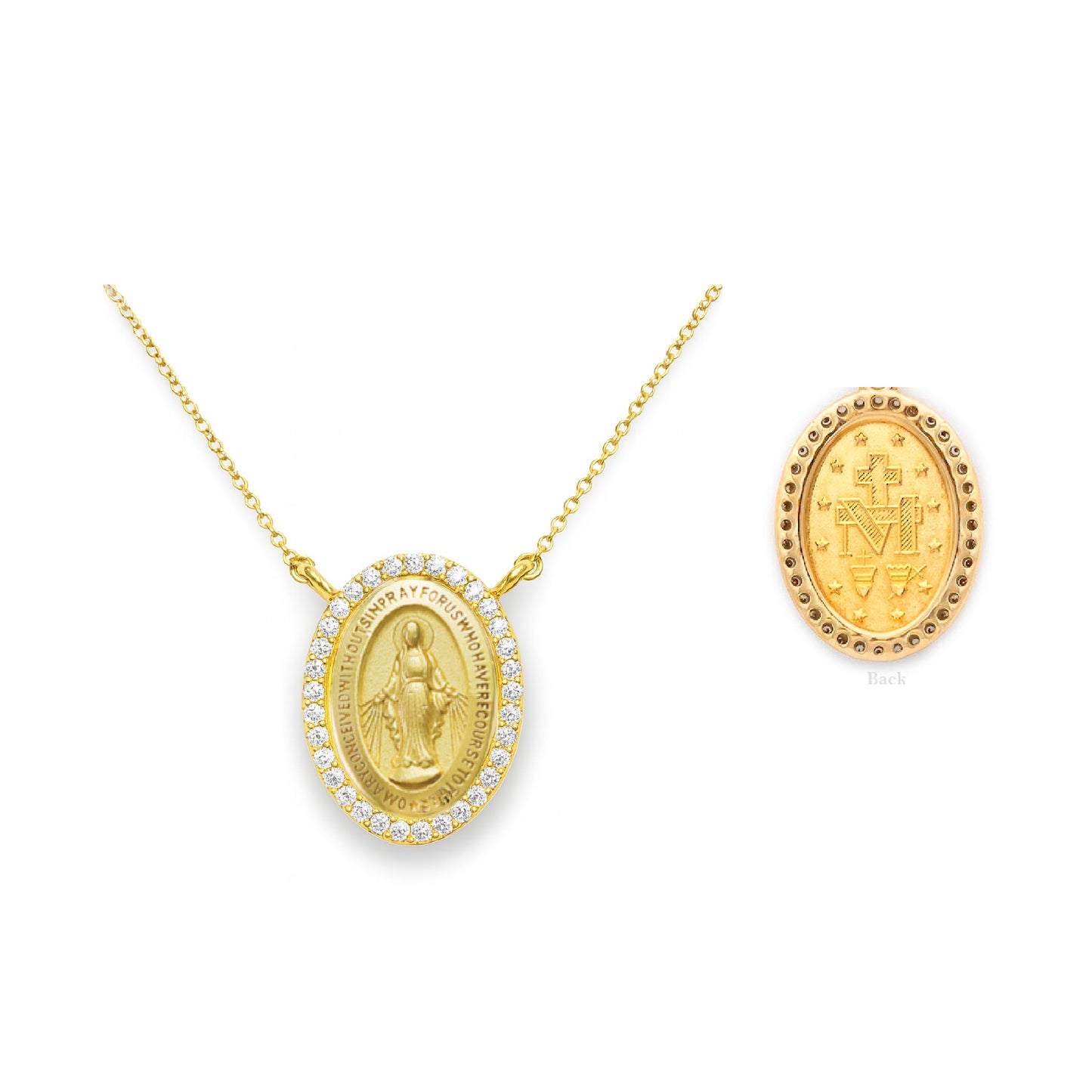 Small Diamond Miraculous Medal Necklace