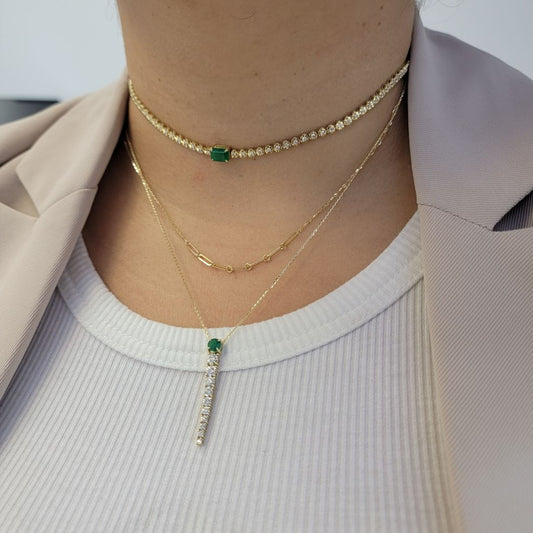 Single Step Cut Color Stone Diamond Tennis Necklace