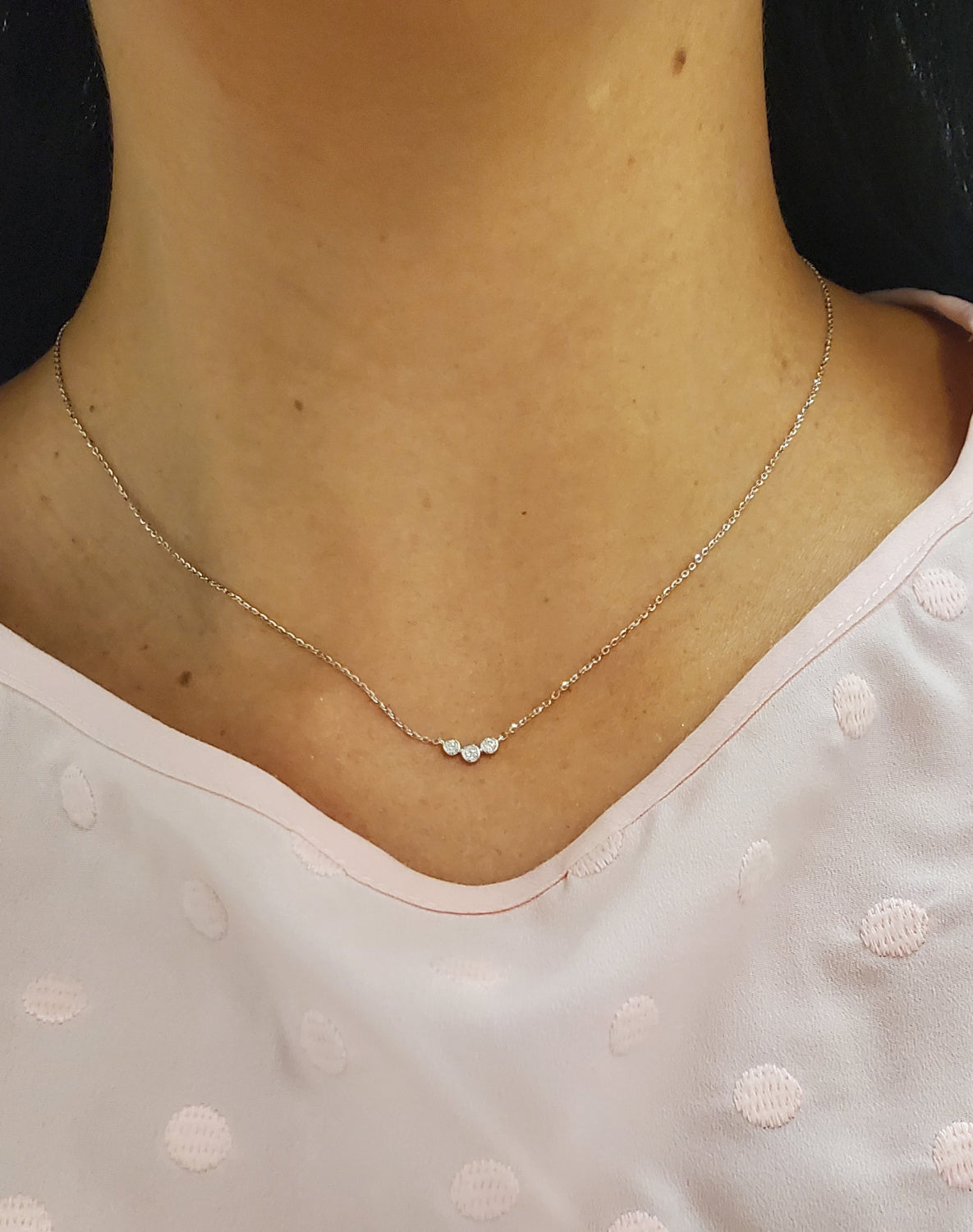 Whisper Tiny Trio Diamond Bezel Necklace