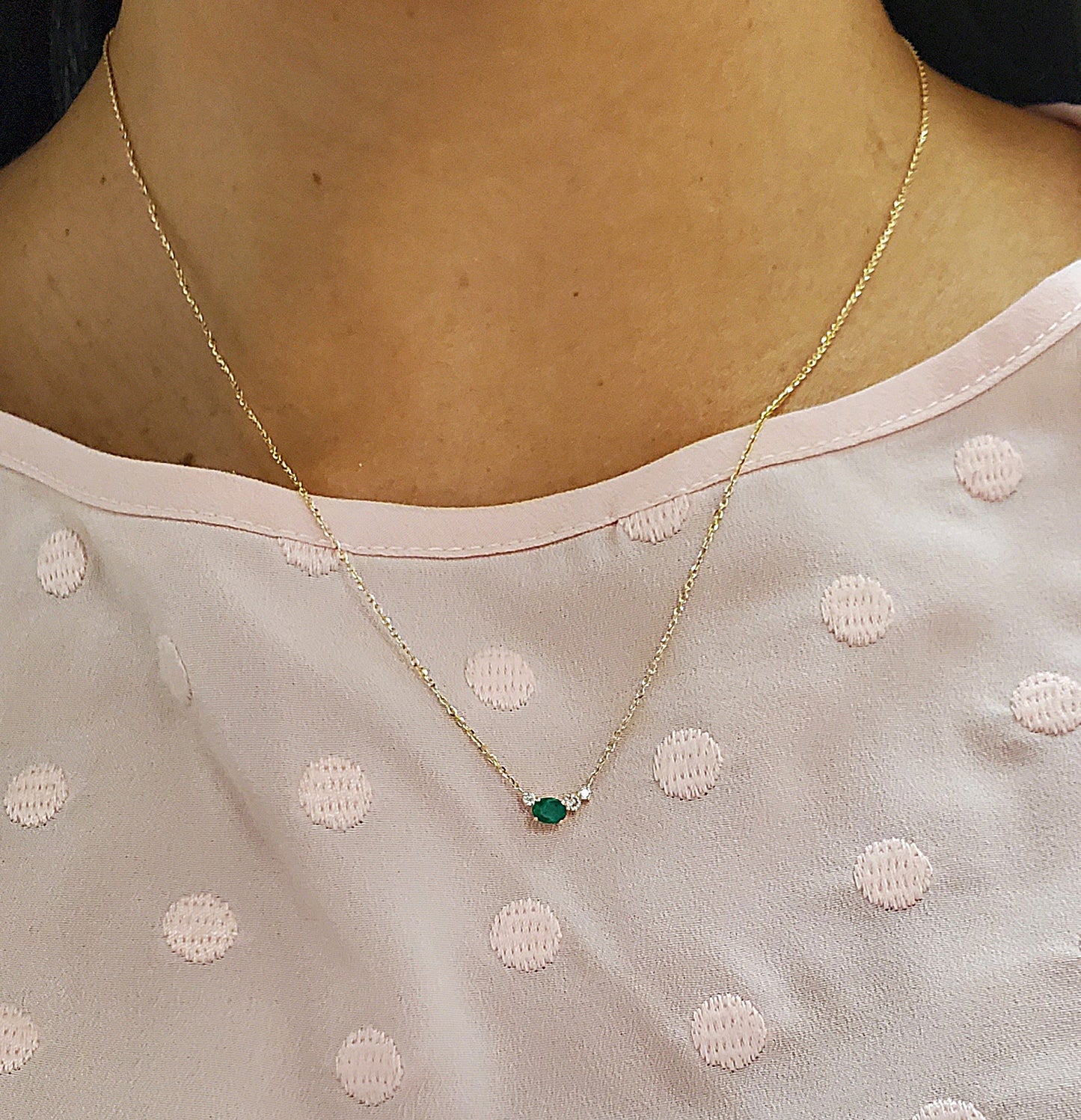 Miniature Offset Oval Color Stone Diamond Necklace