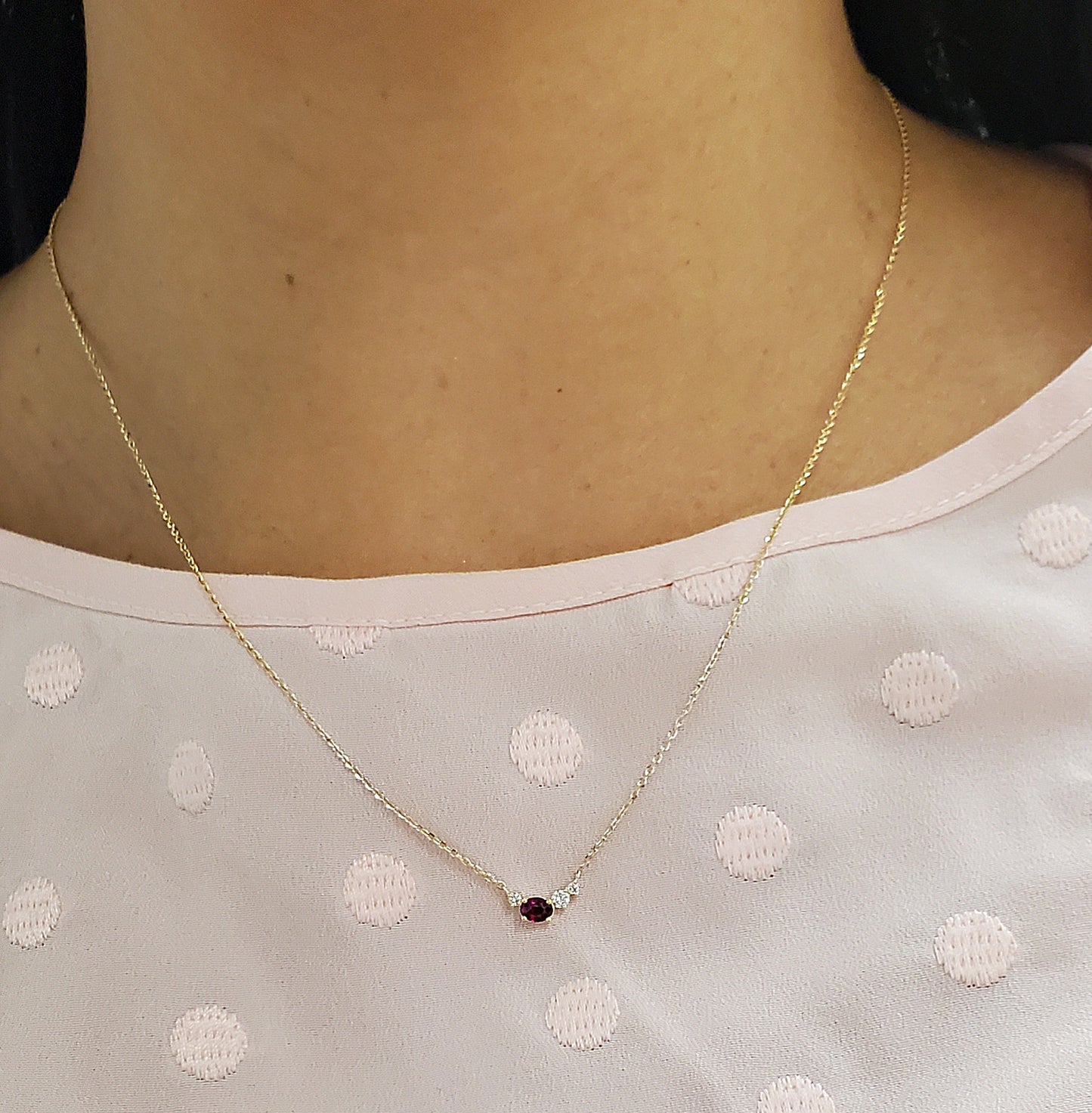 Miniature Offset Oval Color Stone Diamond Necklace