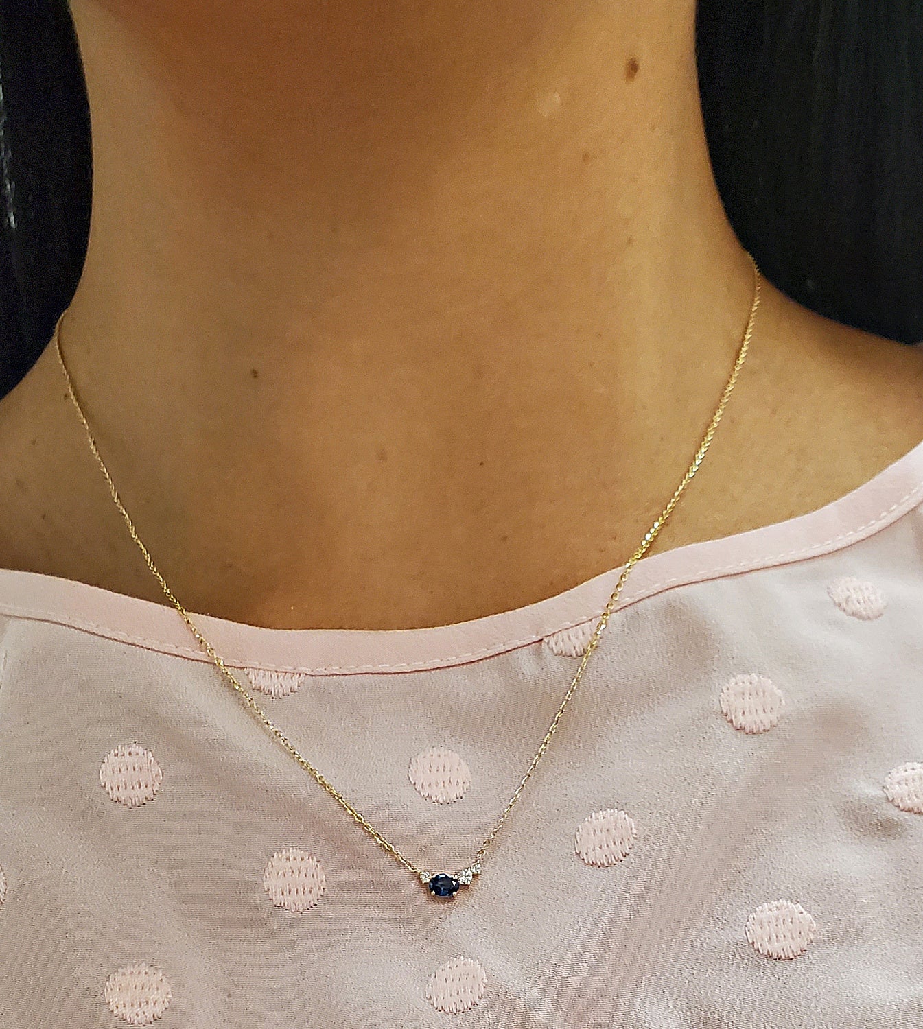 Miniature Offset Oval Color Stone Diamond Necklace