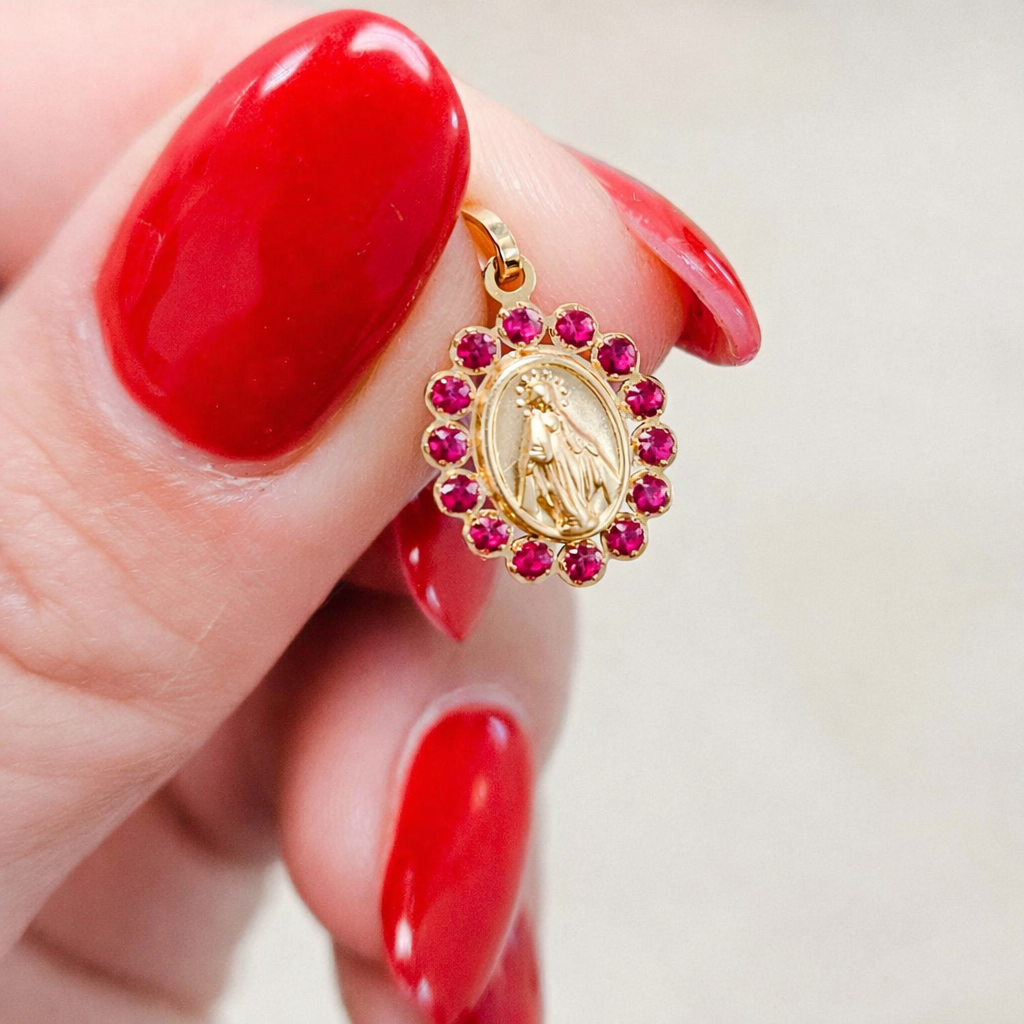 Mini Color Stone Miraculous Medal Pendant