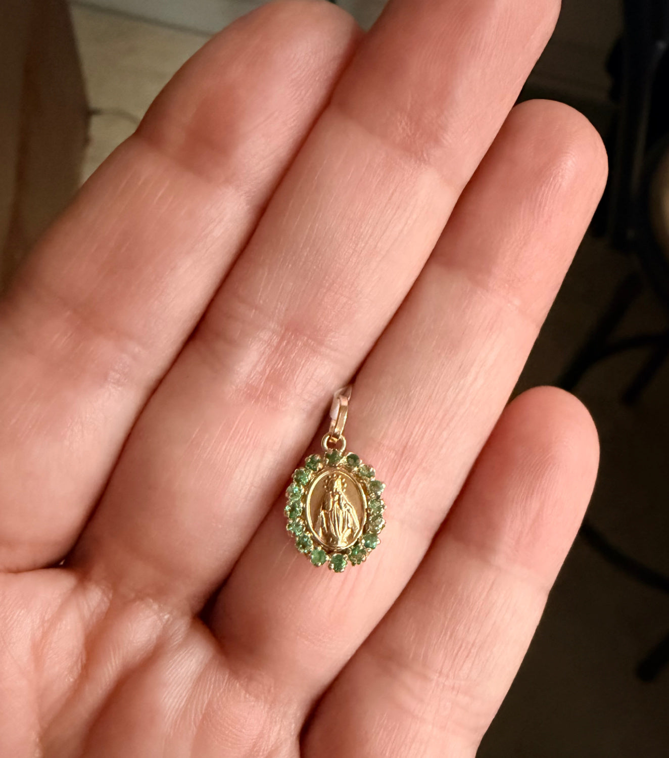 Mini Color Stone Miraculous Medal Pendant