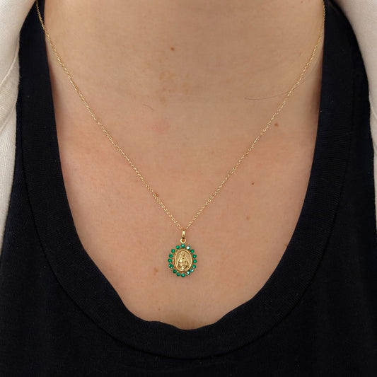 Mini Color Stone Miraculous Medal Pendant