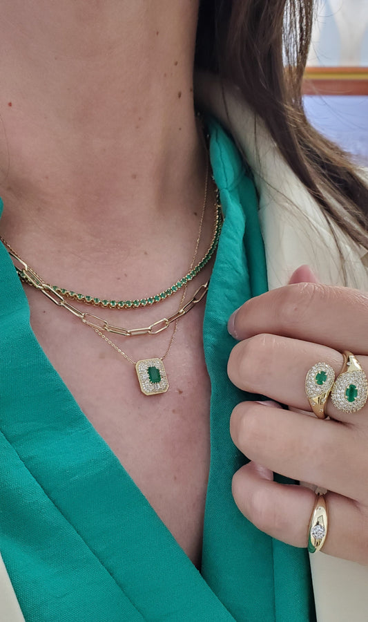 Opulent Mosaic Diamond Halo Rectangular Color Stone Necklace