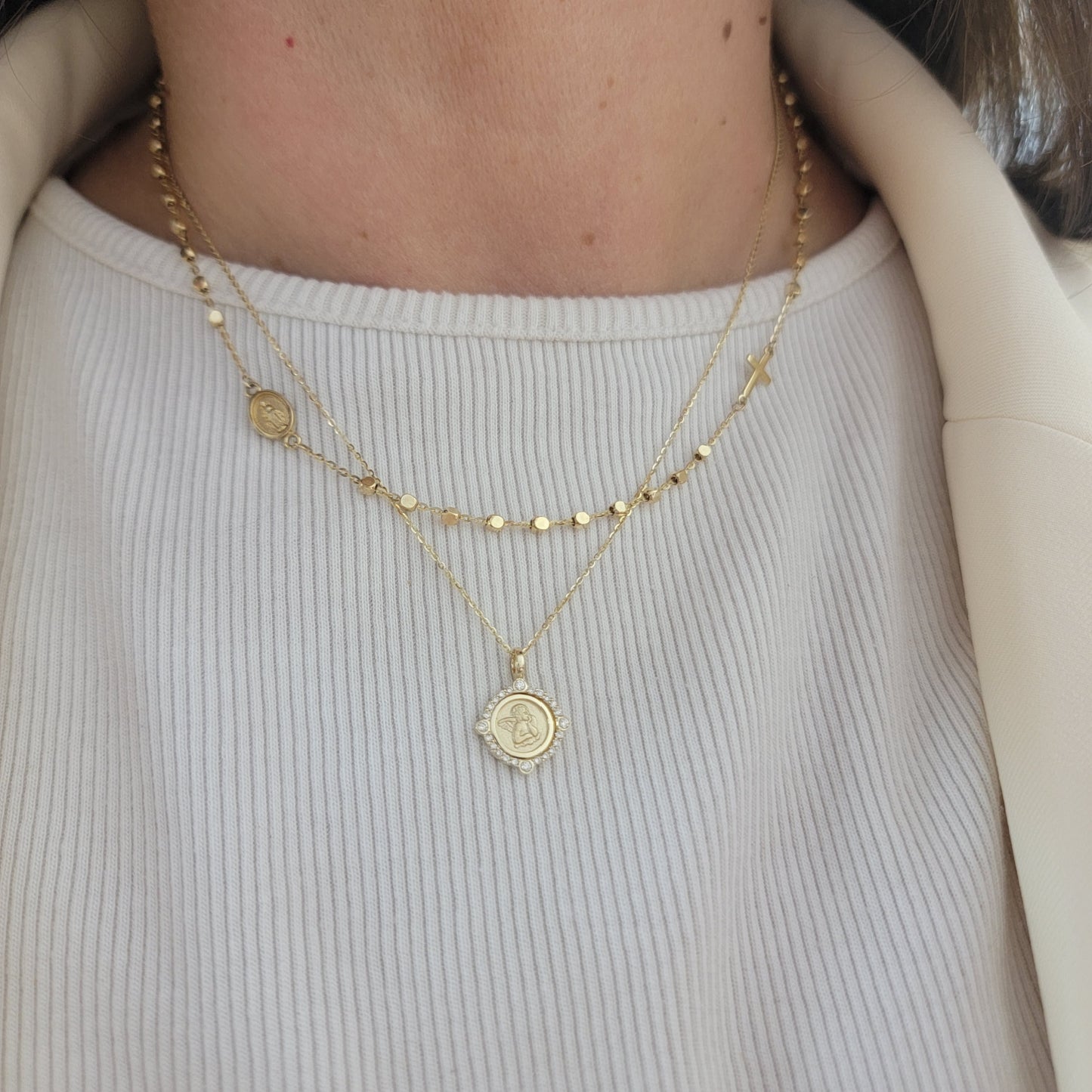 Cardinal Diamond Halo Cherubim Angel Medal Necklace