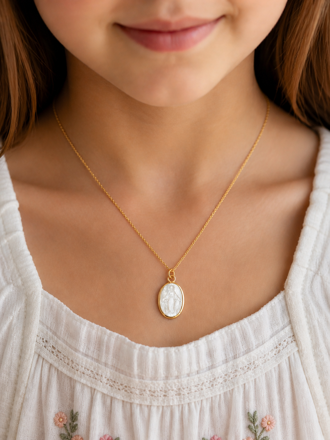 Mother of Pearl Miraculous Medal Necklace