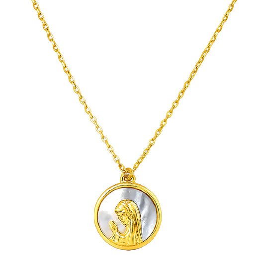 Round Mother of Pearl Praying Virgin