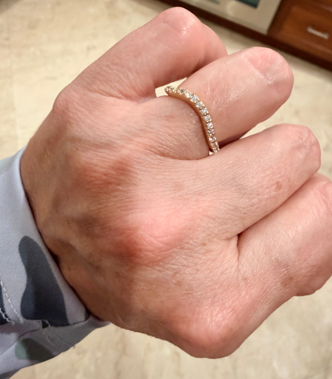 14K Yellow Gold Curved Diamond Band