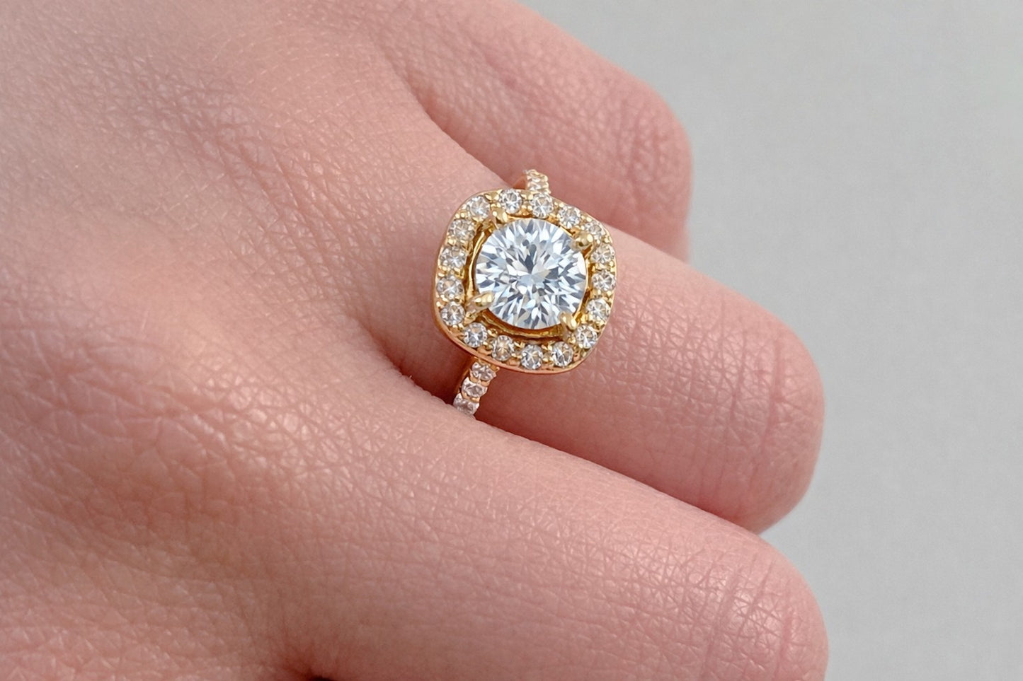 14K Yellow Gold Diamond Halo Engagement Ring Setting