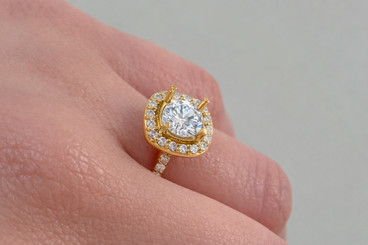 14K Yellow Gold Diamond Halo Engagement Ring Setting