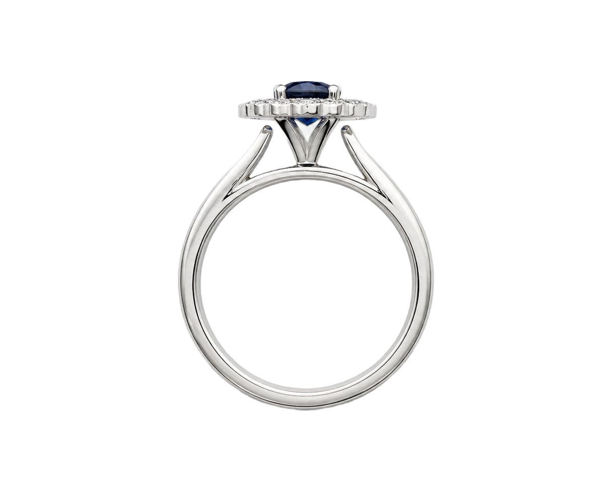 Diana Halo Blue Sapphire and Diamond Ring 14K White Gold