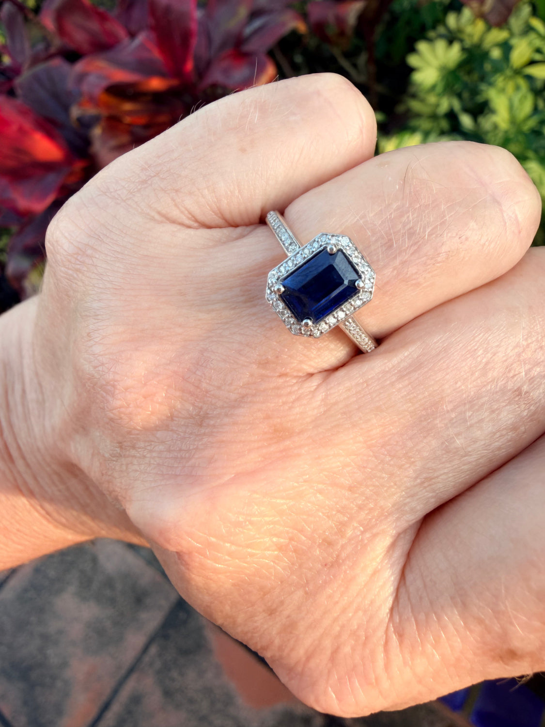 Adelia Halo Sapphire and Diamond Ring 14K White Gold