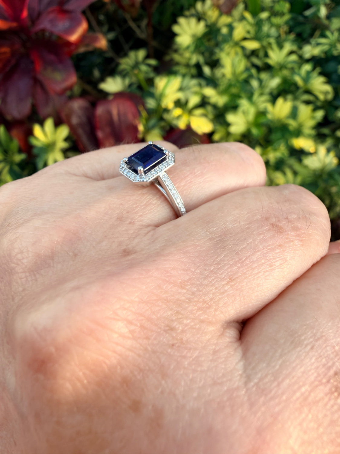 Adelia Halo Sapphire and Diamond Ring 14K White Gold