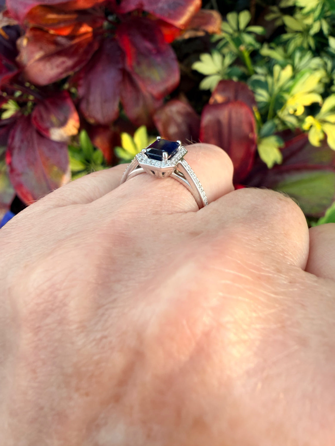 Adelia Halo Sapphire and Diamond Ring 14K White Gold