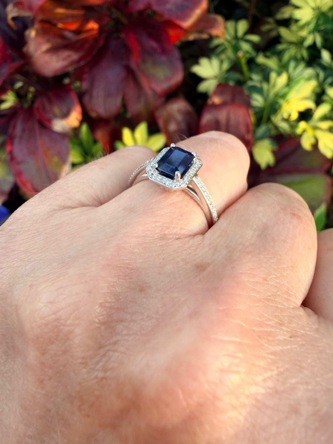 Adelia Halo Sapphire and Diamond Ring 14K White Gold