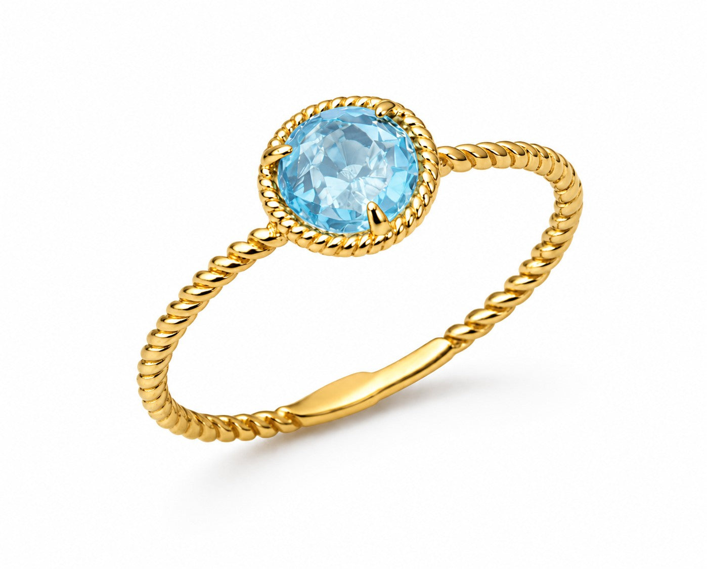 Round Amethyst/Blue Topaz Gemstone Rope Halo Solitaire Ring