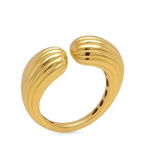 Golden Curveball Open Dome Ribbed Statement Ring