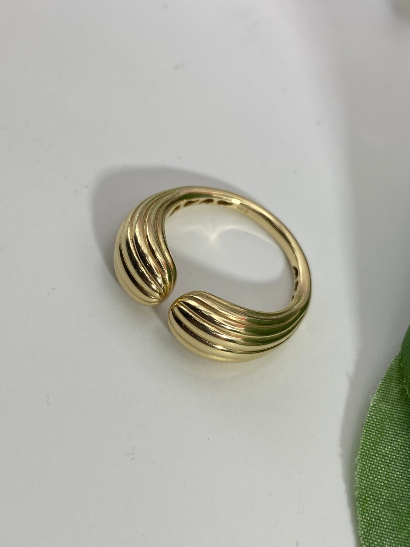 Golden Curveball Open Dome Ribbed Statement Ring