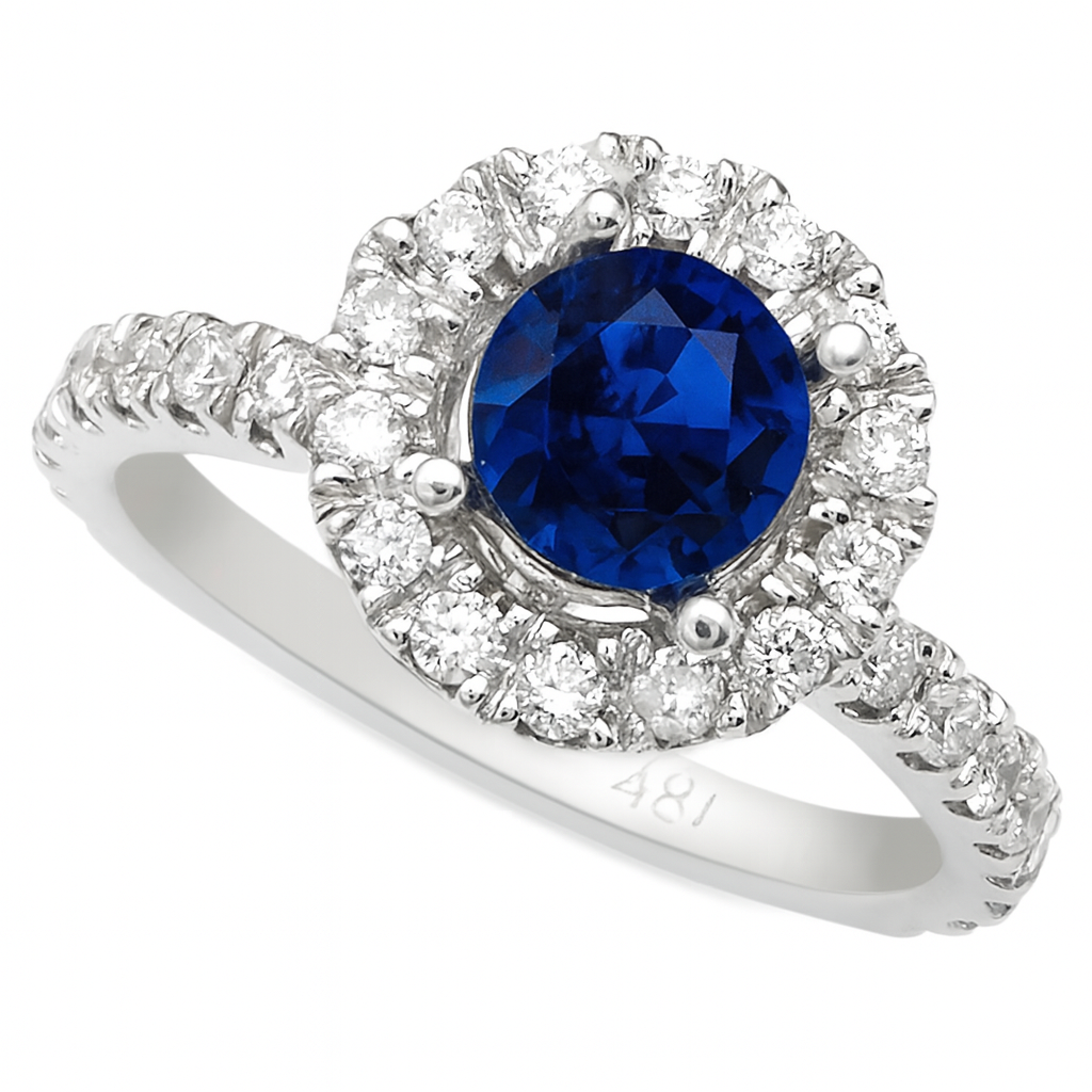 Le Fleur Round Halo French Pave Diamond Engagement Ring 14K White Gold