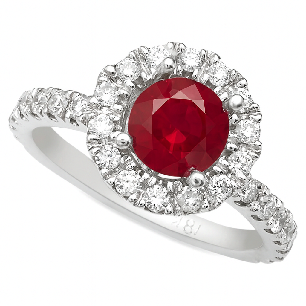 Le Fleur Round Halo French Pave Diamond Engagement Ring 14K White Gold