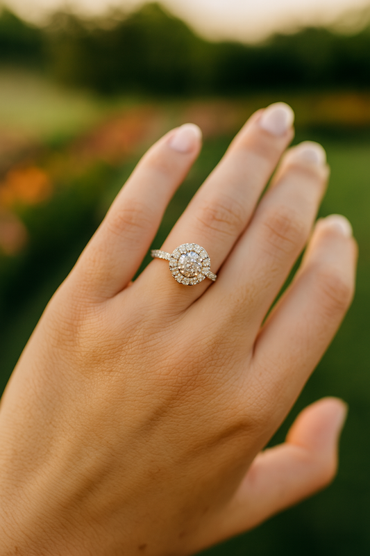 Le Fleur Round Halo French Pave Diamond Engagement Ring 14K White Gold