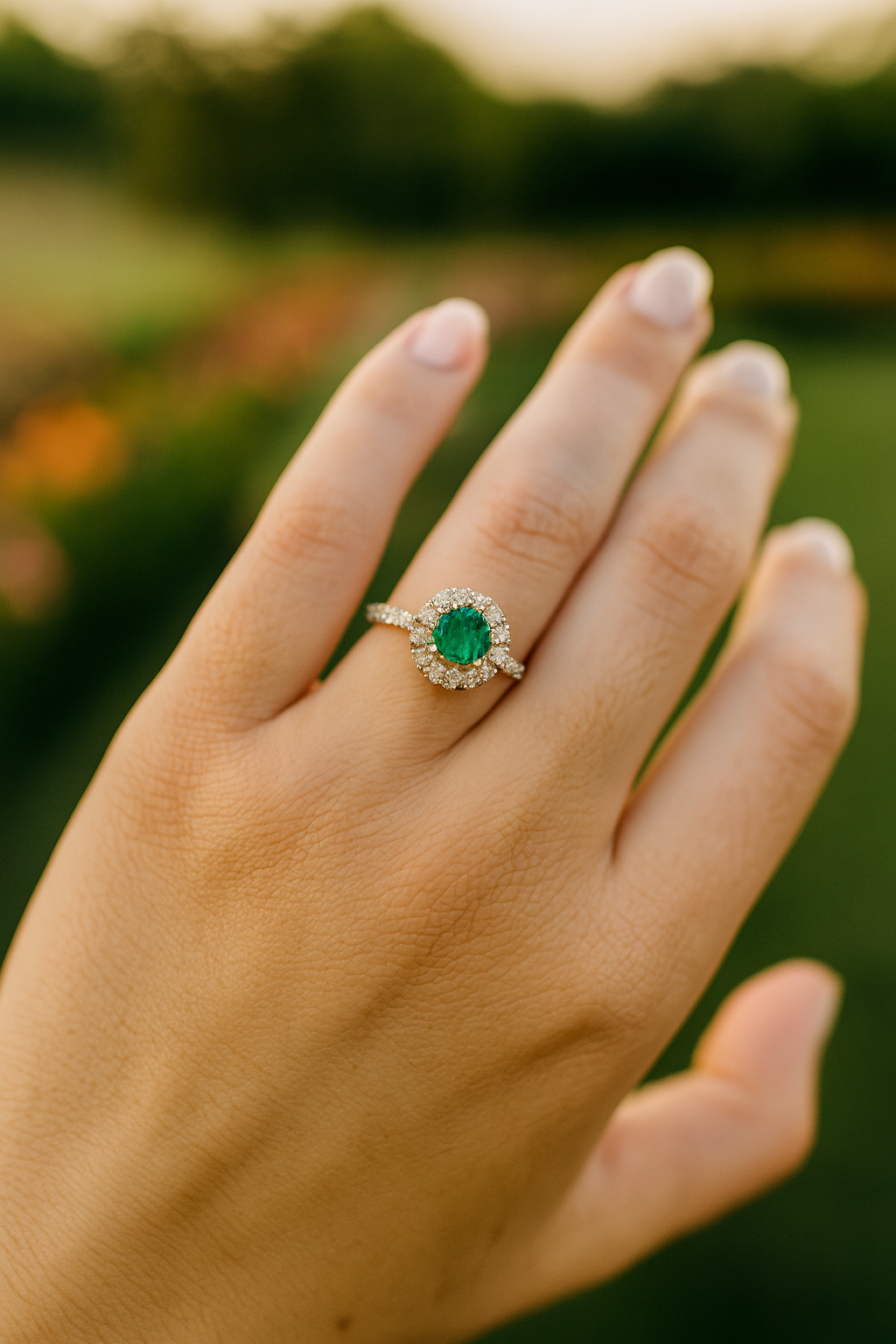 Le Fleur Round Halo French Pave Diamond Engagement Ring 14K White Gold