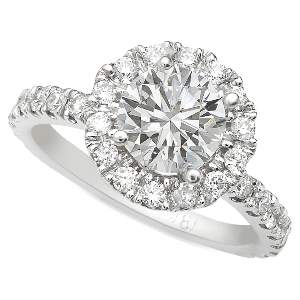 Le Fleur Round Halo French Pave Diamond Engagement Ring 14K White Gold