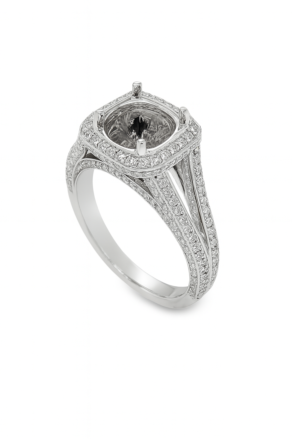 18K White Gold Micro-Pave Diamond Semi Mount Engagement Ring