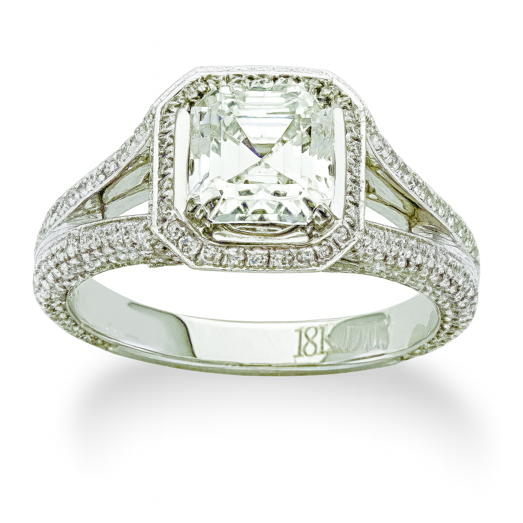 18K White Gold Micro-Pave Diamond Semi Mount Engagement Ring