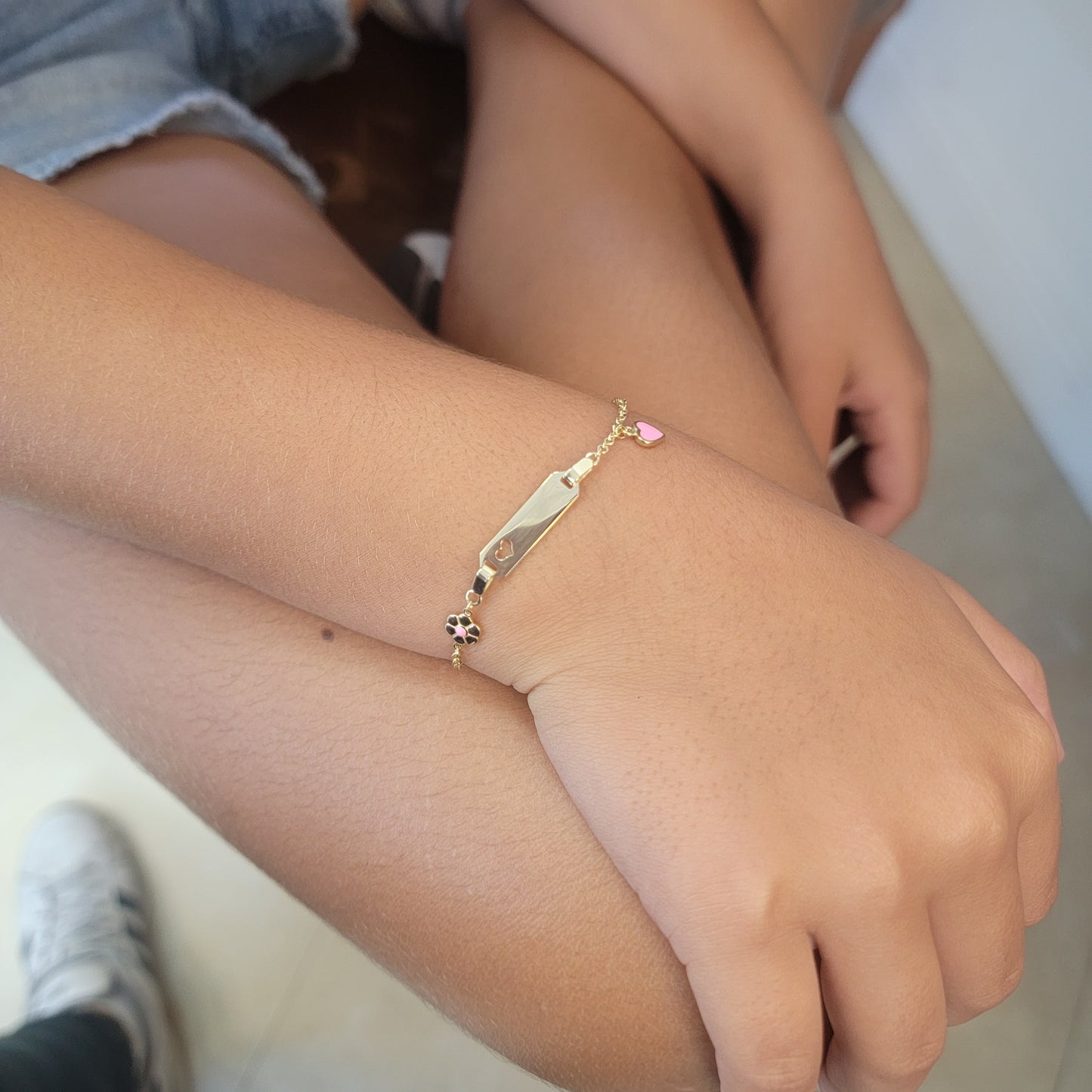 Pink Enamel Heart & Flower Bracelet