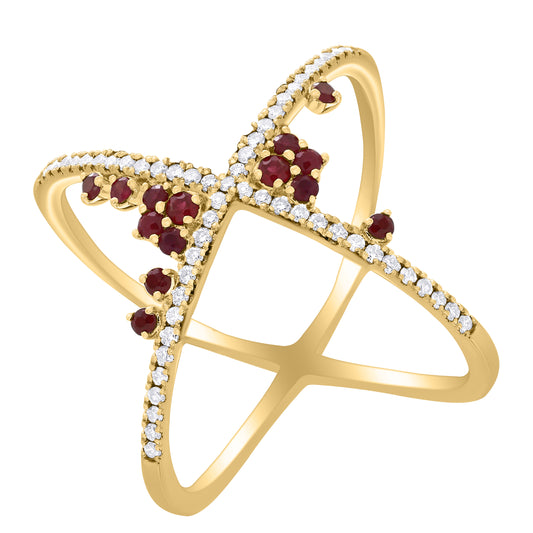 Diamond Criss-Cross Ring with Color Stone