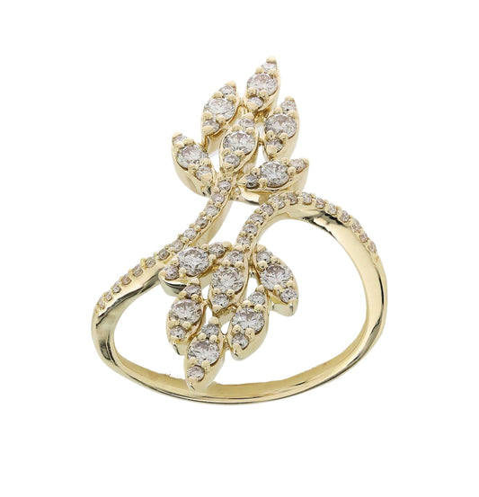 14K Gold Double Leaf You and Me Diamond Ring