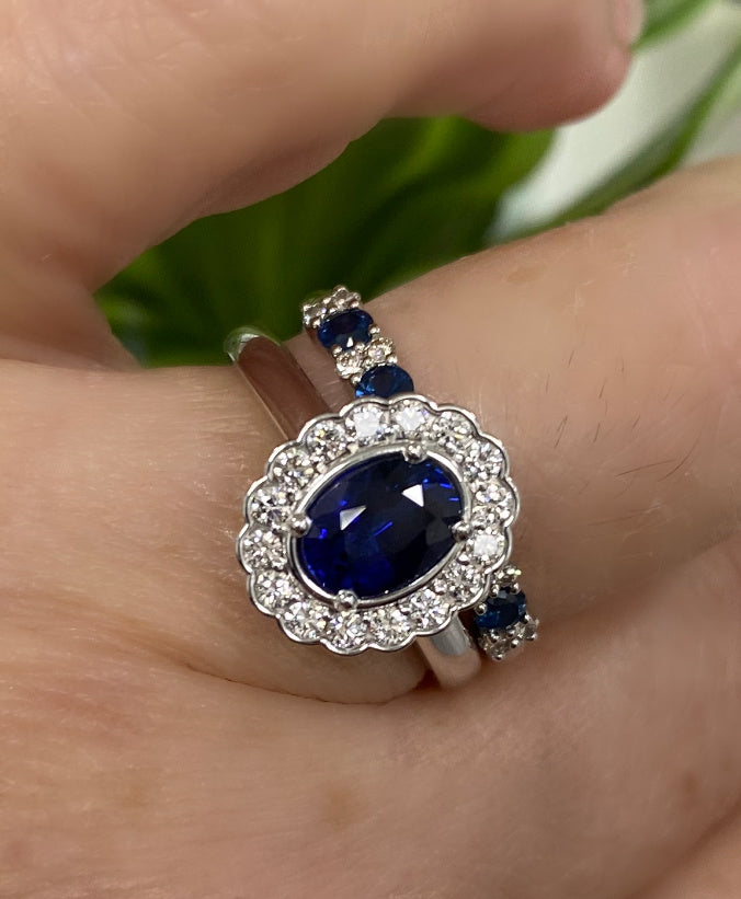 Color Stone And Diamond Station Band Ring