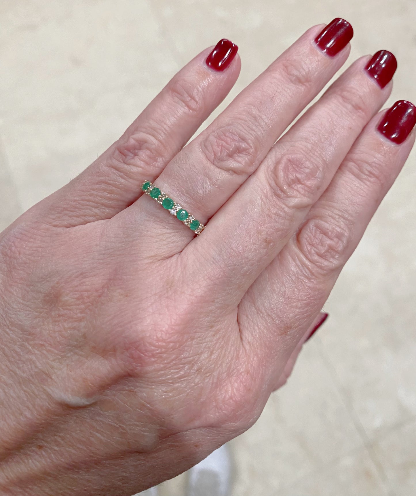 Color Stone And Diamond Station Band Ring