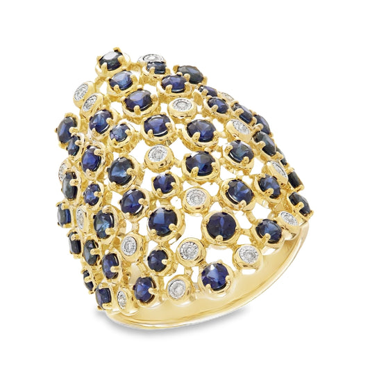 Exquisite Lattice Design Color Stone & Diamond Dome Ring