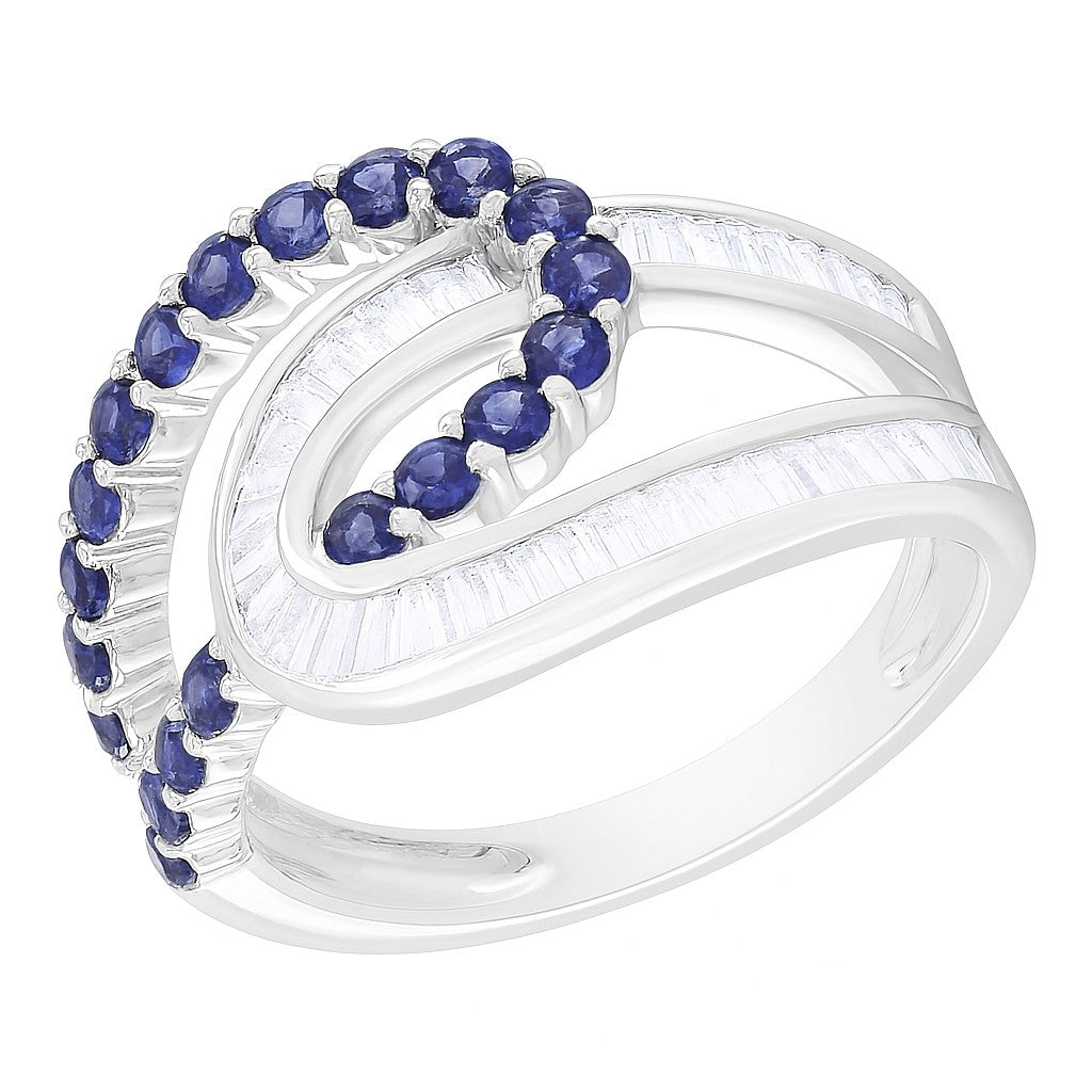 Interlocking Diamond Baguette and Color Stone Ring