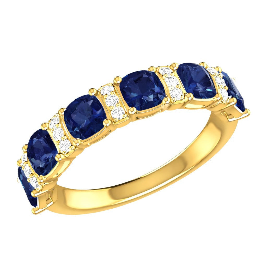 Opulent Large Cushion Cut Color Stone And Diamond Station Band Ring