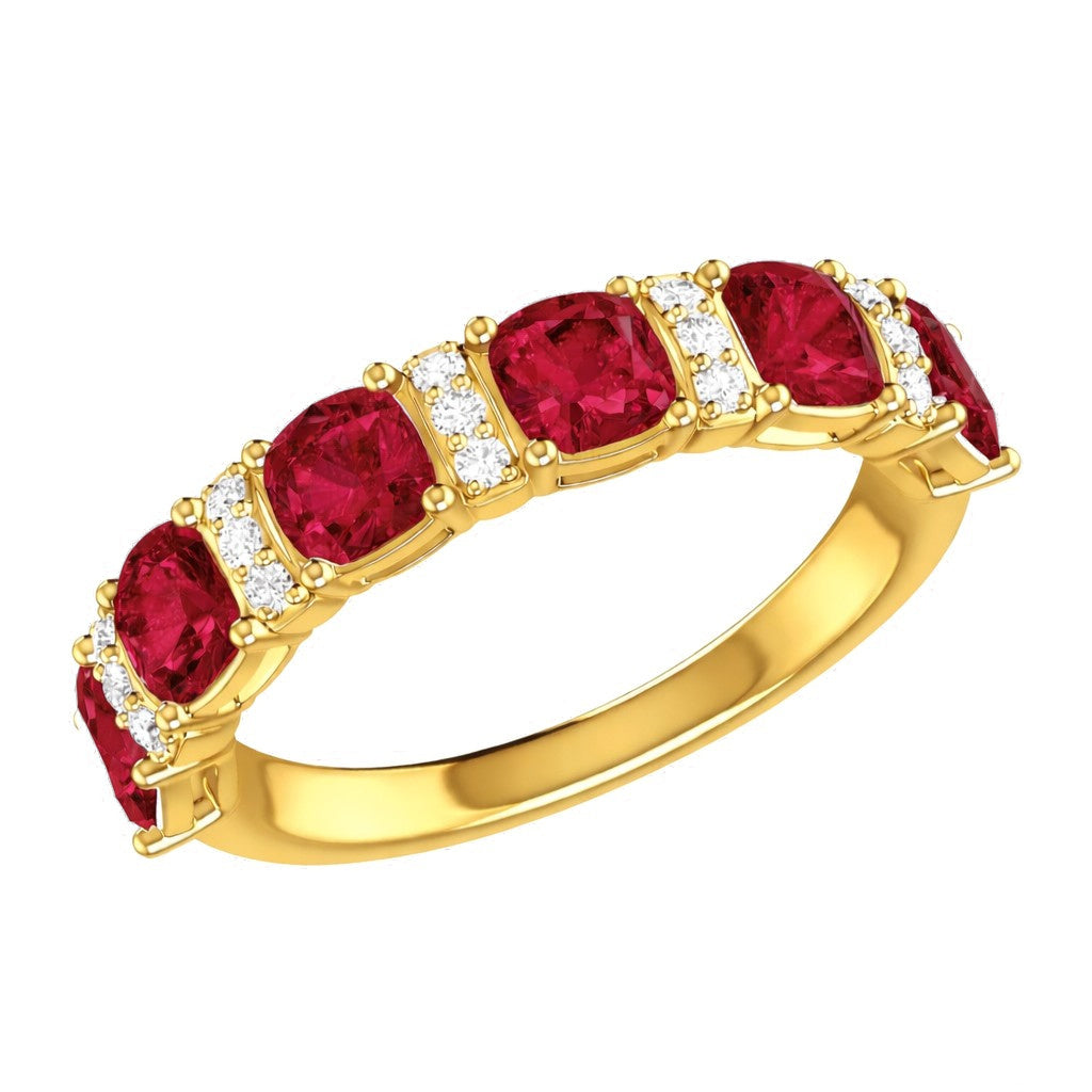 Opulent Large Cushion Cut Color Stone And Diamond Station Band Ring