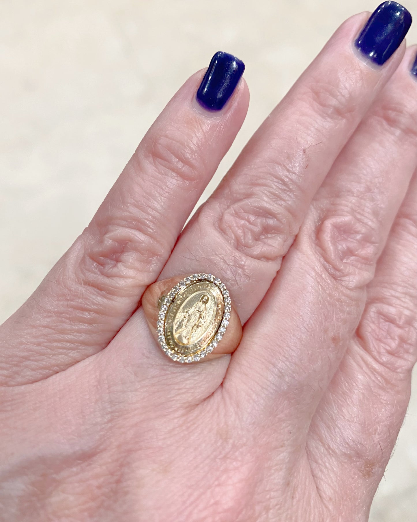 Dainty Diamond Miraculous Medal Signet Ring