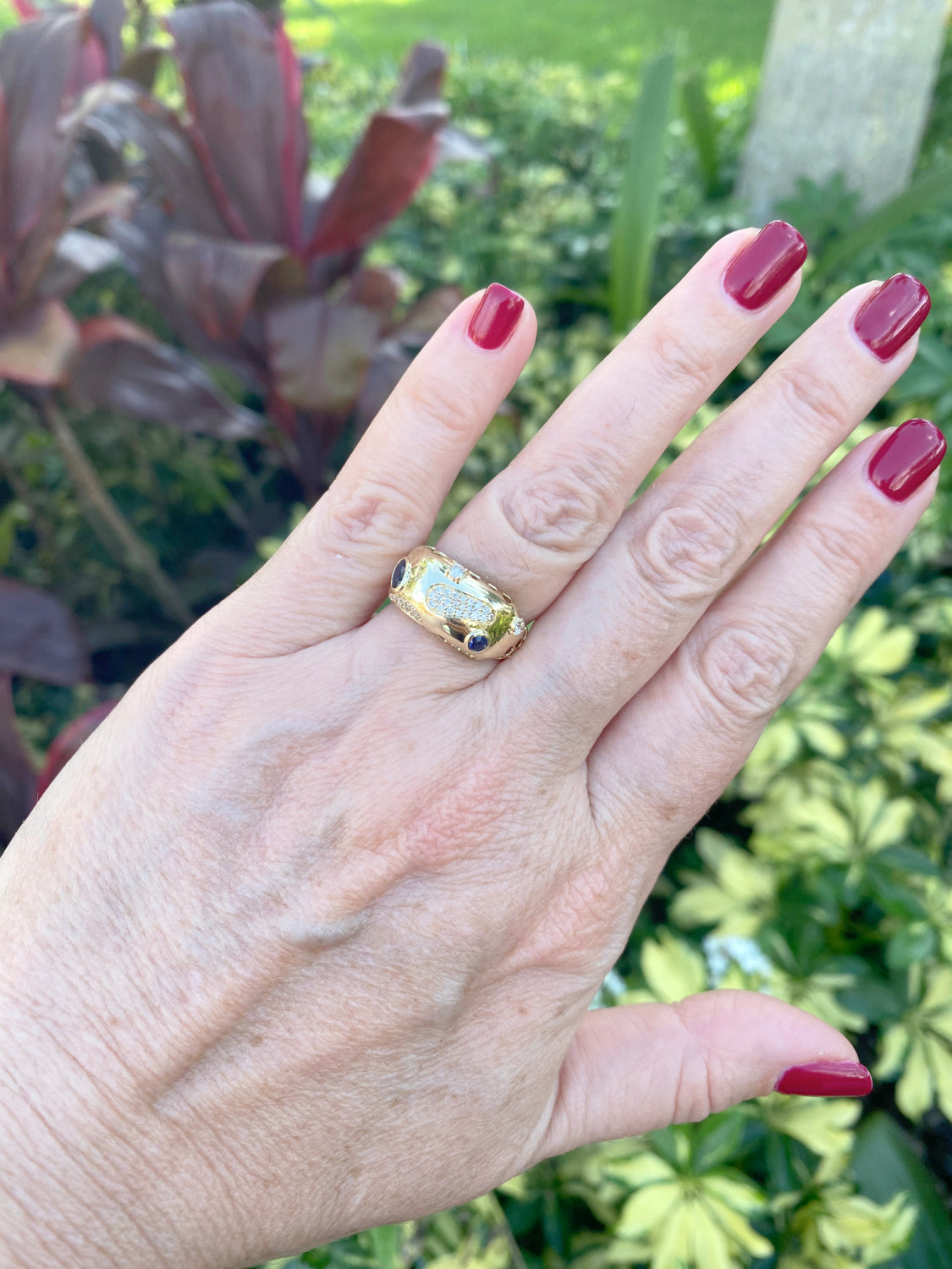 Retro Dome Diamond Pave And Color Stone Statement Ring