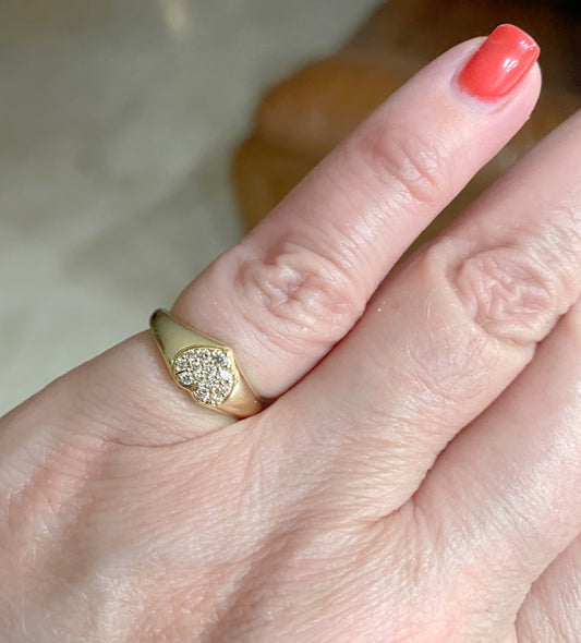 Petite Heart Diamond Pavé Signet Pinky Ring