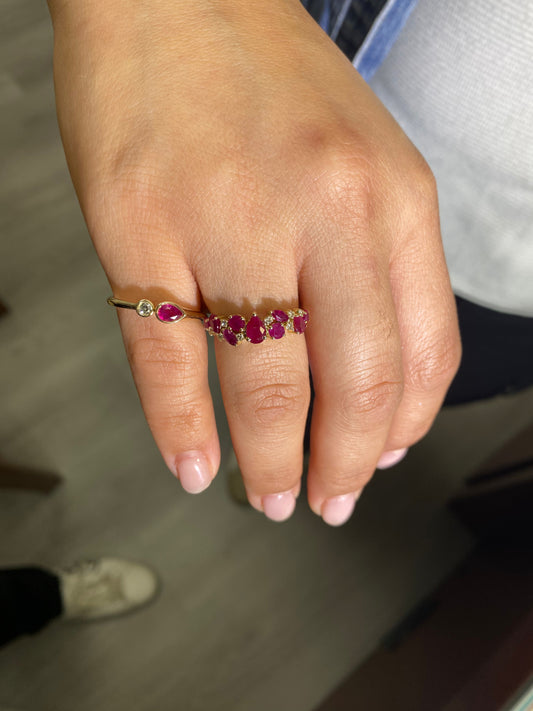 Radiant Cascade: 14K Gold Multi-Cut Color Stone Gemstone Cluster Ring with Diamonds