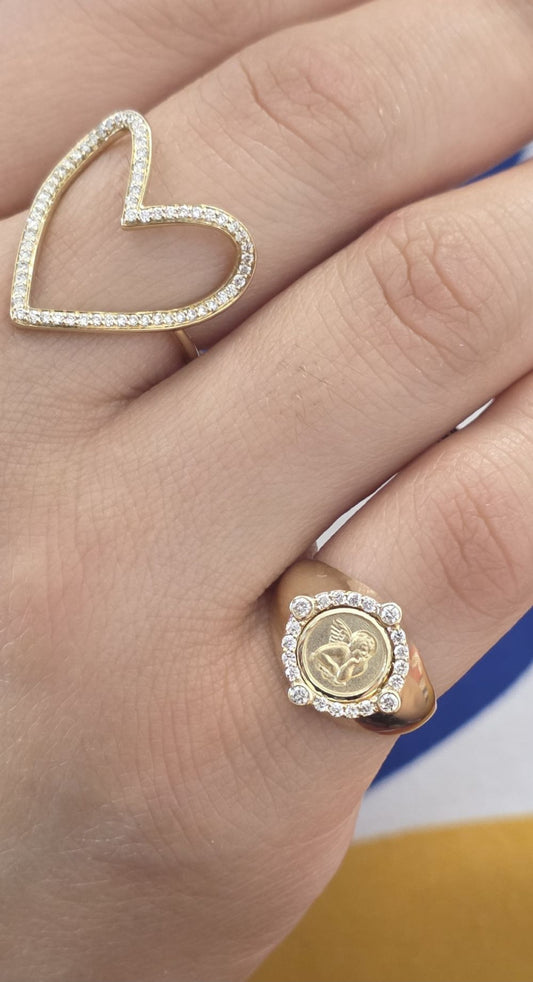 Cardinal Diamond Halo Cherubim Angel Signet Ring