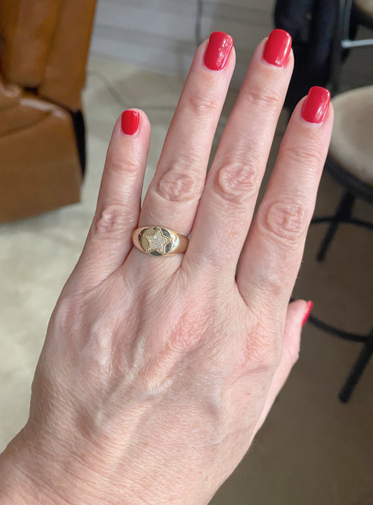 Star Diamond Pavé Signet Ring