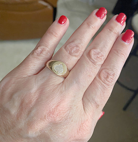 Heart Diamond Pavé Signet Ring